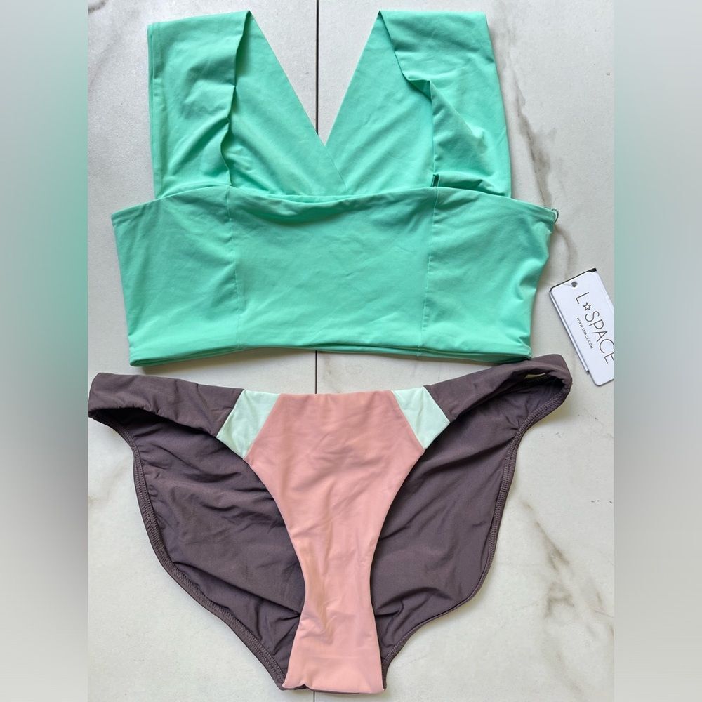 Nwt l*space Parker halter top mint green PilyQ Colorblock bottom